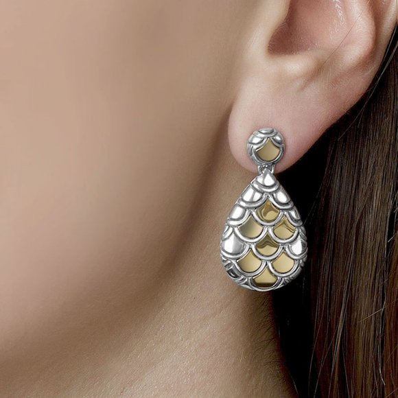 JOHN HARDY  GOLD NAGA STERLING TEARDROP EARRINGS - Picture 3 of 5